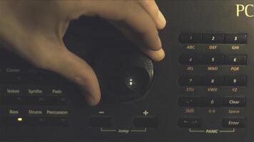 Hand tuning fm radio button. Retro image processed. Hand adjusting volume control. Broadcasting and music concept. woman turning button of radio in car. Woman hand adjusting volume control. photo