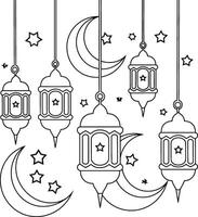 Ramadan coloring pages with lanterns and stars vector