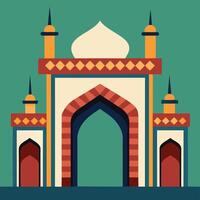 An illustration of a mosque with a gate vector