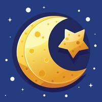 A cartoon crescent with a star on it vector