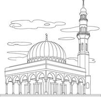 A mosque coloring page with a mosque in the background vector