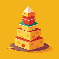 A stack of cheese cubes on a yellow background vector