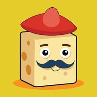 Cheese with mustache and mustache on yellow background vector