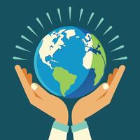 Hands holding the earth globe on a blue background vector