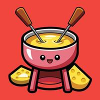 A fondue pot with cheese and a spoon vector