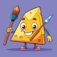 Cheese character with paintbrush and paintbrush illustration vector