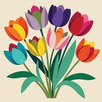 A bouquet of colorful tulips on a beige background vector