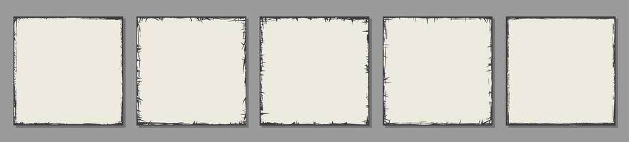 A set of five rectangular frames with distressed, textured borders vector