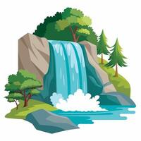 Waterfall in the forest, isolated on white background illustration vector