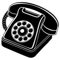 An old fashioned telephone is shown in black and white vector