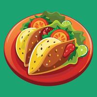 A plate with two tacos on it vector
