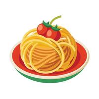Spaghetti with cherry on plate illustration vector