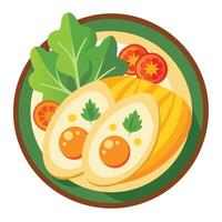 An illustration of a plate with eggs and vegetables vector