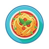 Spaghetti with tomato and basil on a plate vector