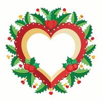 A heart shaped frame with holly leaves and berries vector