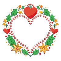 A heart shaped frame with holly leaves and flowers vector