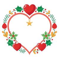 A heart shaped frame with holly leaves and a star vector