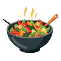 A bowl of vegetables with a spoon and a fork vector