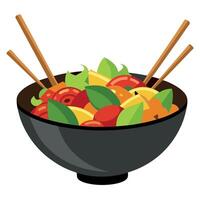A bowl of asian food with chopsticks vector