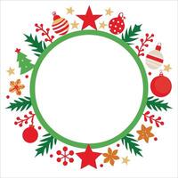 Christmas wreath frame with ornaments and stars vector