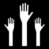 Three hands raised up in the air on a black background vector