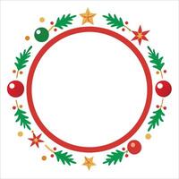 Christmas wreath frame with red and green decorations vector