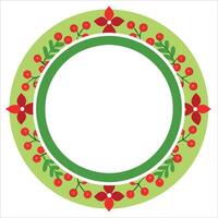A circular frame with red berries and green leaves vector