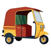A yellow and red tuk tuk on a white background vector