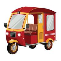 A red and yellow tuk tuk is shown vector