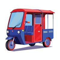 A small red and blue tricycle with a passenger seat vector