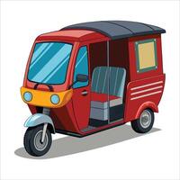 A red tuk tuk is shown on a white background vector
