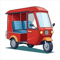 A red tuk tuk is shown on a white background vector