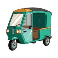 A green three wheeled vehicle with a passenger inside vector