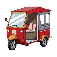 A red tuk tuk is shown on a white background vector