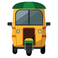 A yellow tuk tuk is shown on a white background vector