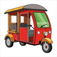 A red tuk tuk is shown with a white background vector