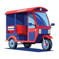 A red and blue tuk tuk on a white background vector