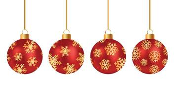 Red Christmas ball set featuring elegant shiny and glitter patterns. Realistic 3D vector