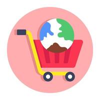 Conceptual flat rounded design icon of global shopping vector