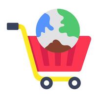 Conceptual flat rounded design icon of global shopping vector
