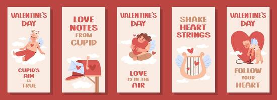 Set of Valentines day vertical poster. Design template, illustration vector