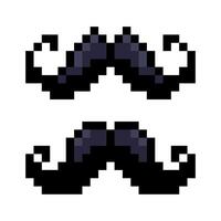 Set of pixelated moustache icons. Gentlemen moustache. Arcade game, 8-bit. Pixel art on a white background. vector