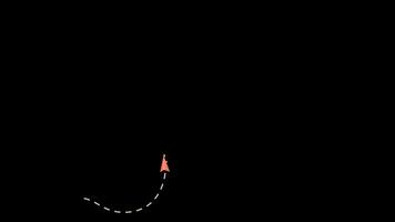 Paper Plane Flying Loop. Animated Paper Airplane Running on Dash Track with Alpha channel on Black screen Background. 4K animation footage paper plane travel and business presentation. video