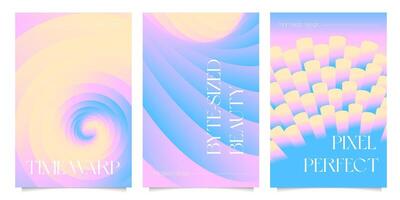 Abstract gradient posters set. Minimalist style cover template with vibrant perspective 3d gradient geometric shapes collection. Minimal design for social media, poster, cover, banner, flyer. vector