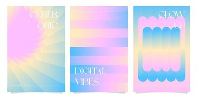 Abstract posters set. Gradient circles, Curve lines, stripes. Geometric Linear minimalist shapes. Bauhaus graphic design. Round figures. Simple modern art. garish banner templates collection vector