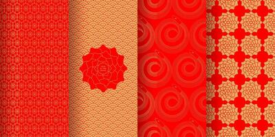 Chinese seamless patterns set. Decorative design inspired by Chinese New Year 2025, year oh the snake. isolated illustrations. vector