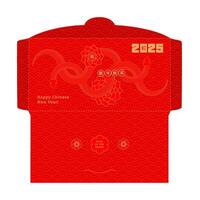 Chinese new year 2025 lucky money pocket for the year of the Snake. Modern minimalistic red envelope for presents. Translation - happy new year, the Snake. template vector