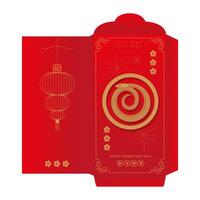 Chinese new year 2025 lucky red envelope for the year of the Snake. Traditional money pocket in paper cut style with round golden decor. Translation - happy new year, snake. template vector