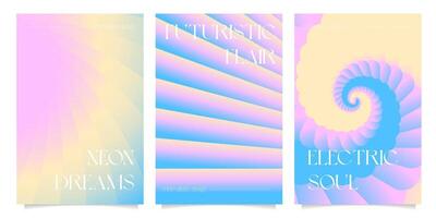 Striped abstract gradient posters set. Minimalist style cover template with vibrant perspective 3d geometric gradient shapes collection. Ideal design for social media, cover, banner, flyer. vector