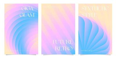 Concentric geometric bold line colorful gradient graphic design artwork - orbital circle pattern dynamic warm gradient color abstract posters set, flyer cover banner digital design. vector
